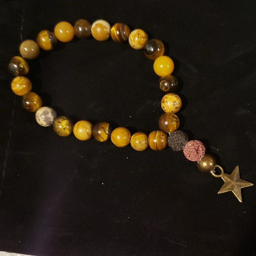 Tiger's Eye, Orange Agate, Howlite, Lava Bracelet